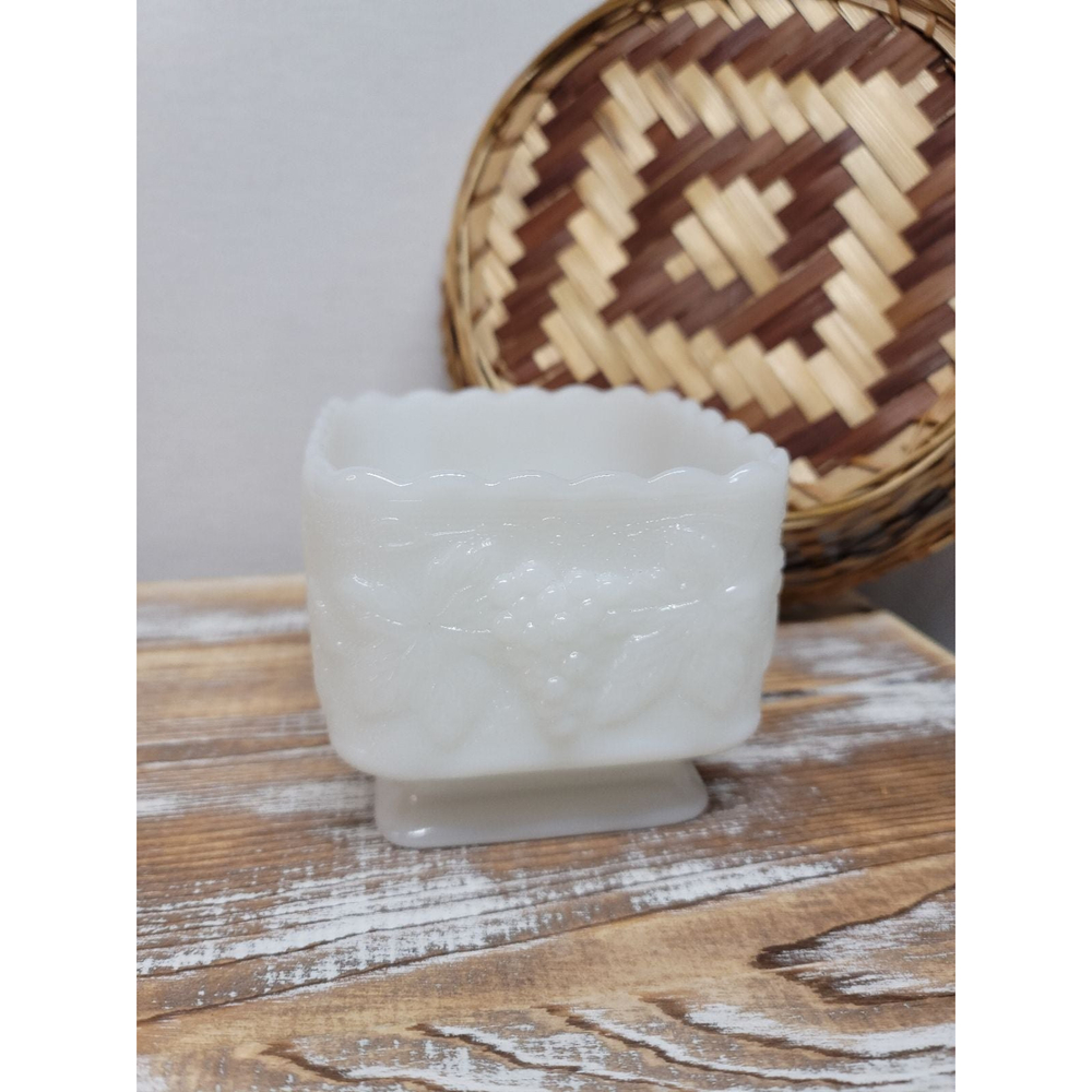 Vintage Anchor Hocking Milk Glass Square Scalloped Trim Dish